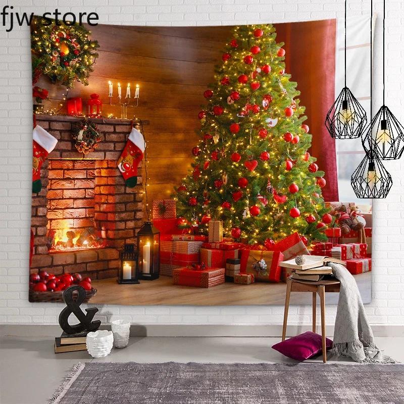 Рождественский Новый год Декор Гобелен Дерево Печь Свеча Настенная Живопись Комната — фото 4