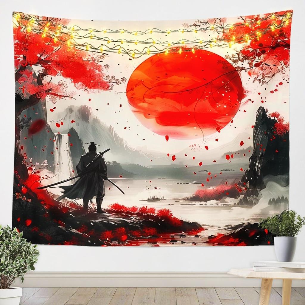 Japanese Girls Geisha Tapestry Large Kids Pink Cherry Blossoms Wall Hanging for Boys Teens Japanese Ukiyoe Wall Blanket Mount