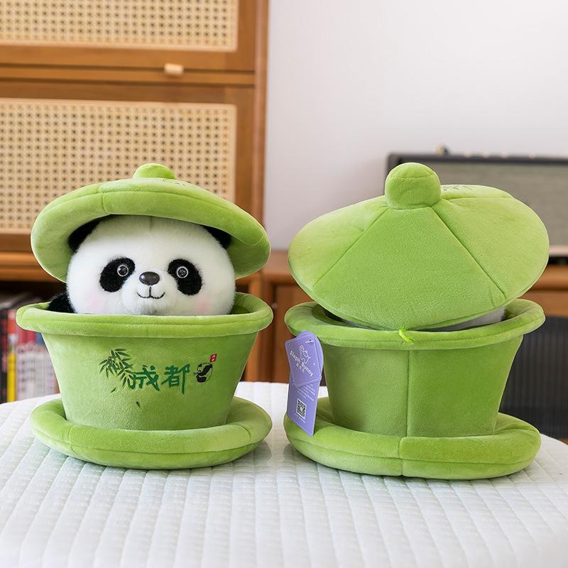 Cute tea bowl panda plush doll cover bowl tea Chengdu travel souvenir gifts for children and girls