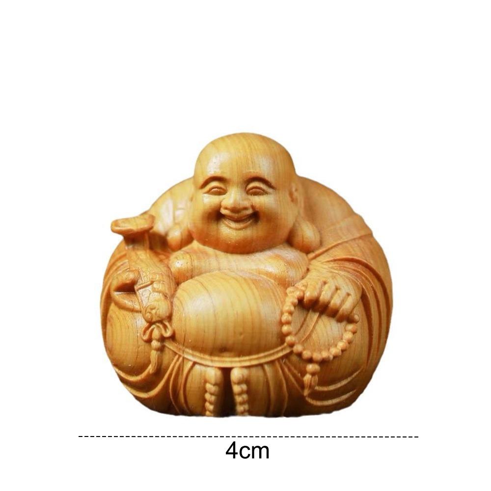 Estatua Mini Buda Riendo Tradicional Feng Shui Riqueza Escultura Buda de Madera Adorno Mini Buda Sonriente