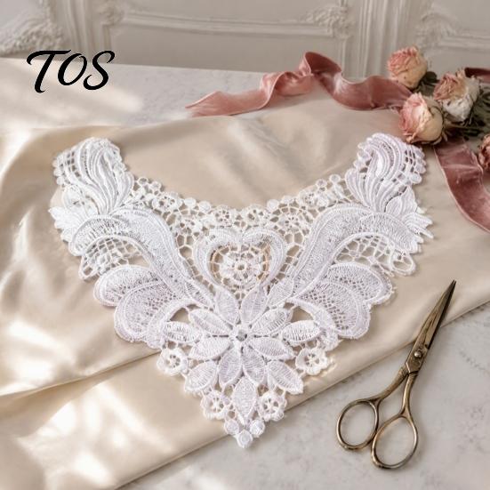 Fashion Neckline Enhancement Floral Lace Collar Insert, Embroidery V-neck Applique, Elegant Crafting Materials for Garments Hollow Petal Design,