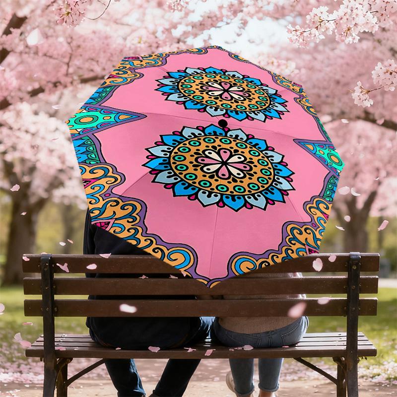 1pc Mandala Pattern Automatic Open/Close Umbrella Compact Folding Umbrella with 8-Rib Shaft for Women/Men, Elegant Birthday1222S
