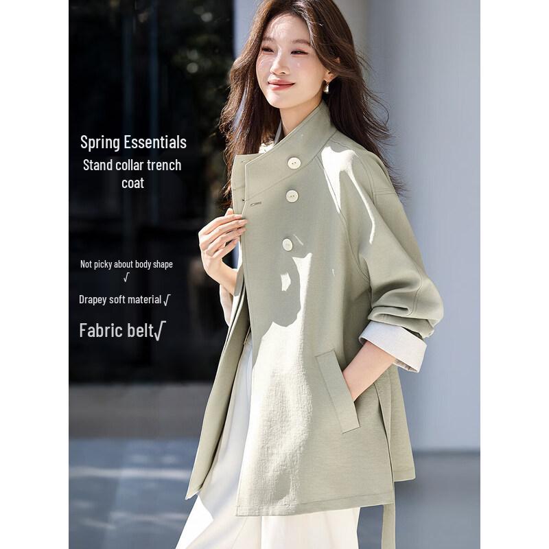 Mohan Yimei Women s Retro Stand-Collar Mid-Length Trench Coat L