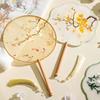 Chinese Fan with Pendant Handhelds Inks Painting Fan Tassels Round Silk Fan