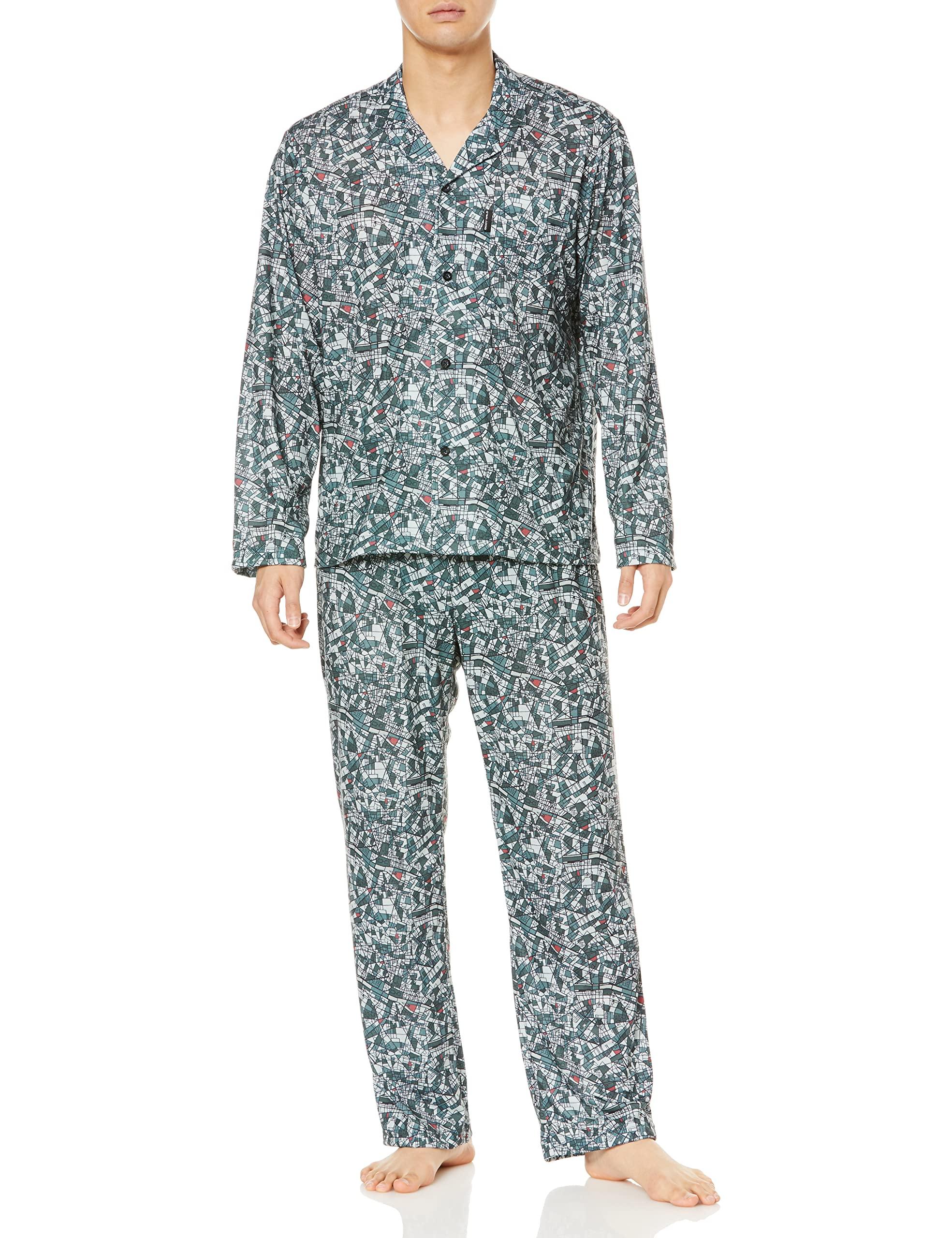 

[BODY WILD] Men s Pajamas, Tenjiku Cotton Jersey Knit, Long Sleeve Top & Long Pants Set, Black, Size M чёрный