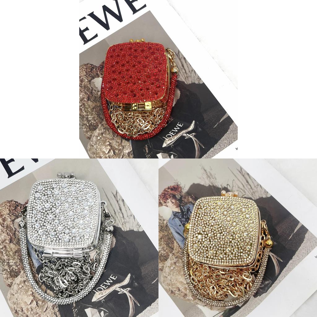 Acrylic Mini Square Bag With Glitter Sequins And Shoulder Strap For Daily Use