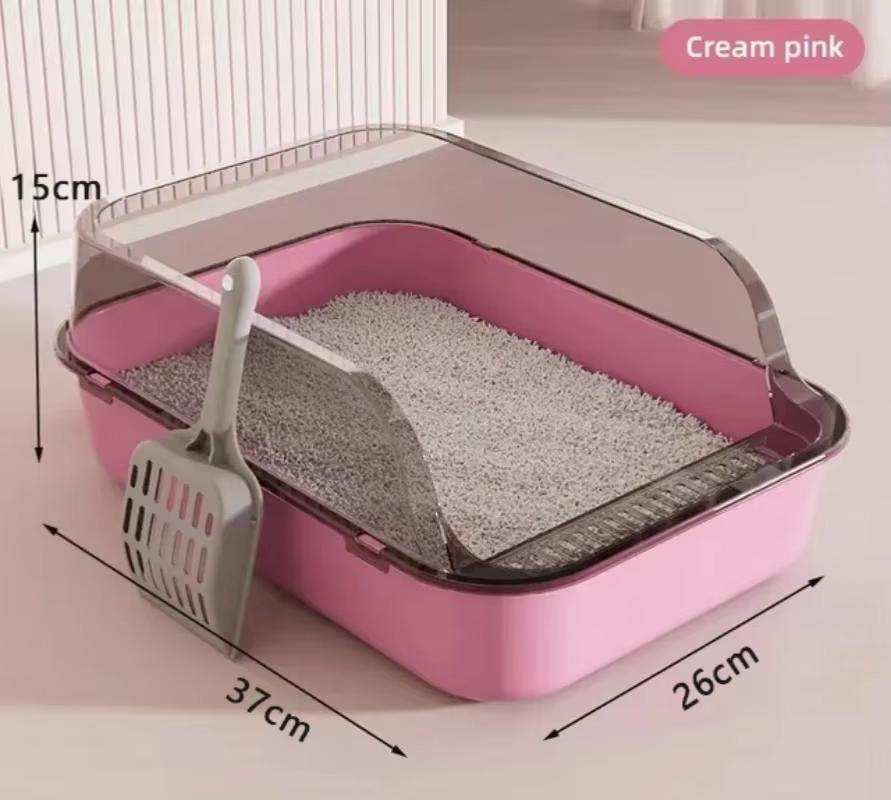 Semi-Enclosed Cat Litter Box Splashproof Kitten Toilet Tray Pet Cleaning Basin with High Sides for Indoor Use