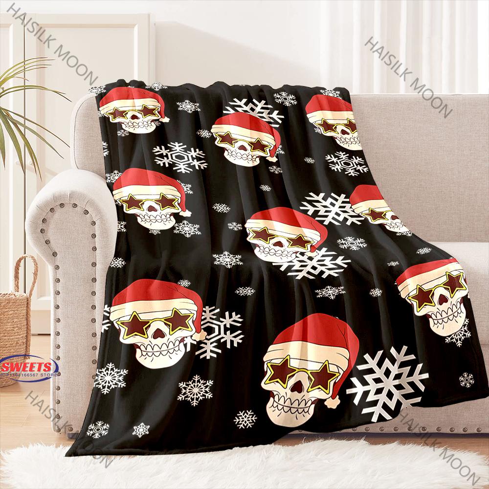 2025 New Christmas Theme Blanket Christmas Skull Print Four Seasons Blanket Christmas Gift for Boys and Girls,Family and Friends