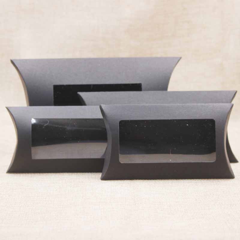 DIY Blank Paper Gift Box .Mutli Size Pillow Gift Box with Clear Pvc Window,kraft/white/black Paper Window Box for Gift 10pcs