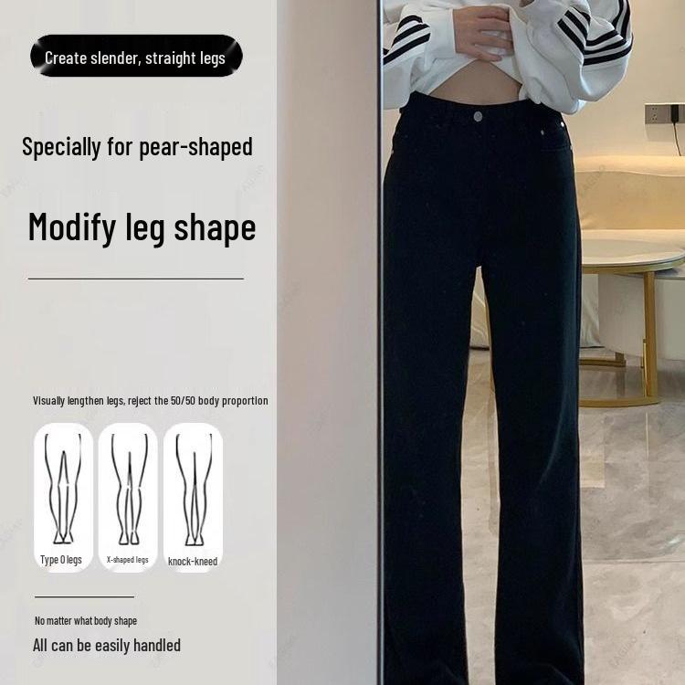 Dámské černé džíny s fleecovou podšívkou s vysokým pasem - Podzim/Zima Petite Rovné Nohy Zeštíhlující Kalhoty