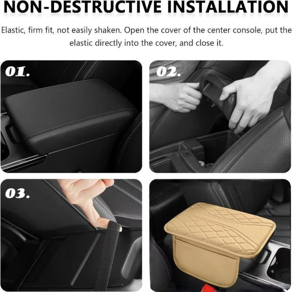 Multi-Functional Armrest Storage Bag PU Leather Car Armrest Pad  Car Interior