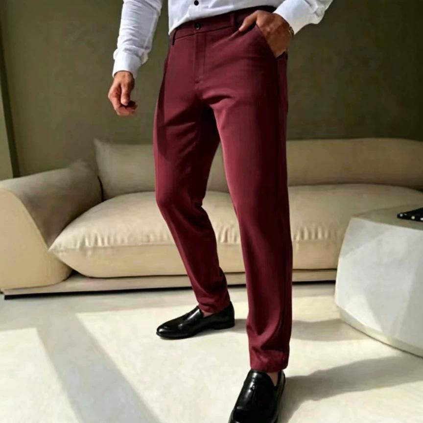 New Men's Business Casual Pants Straight Trousers Commuting Versatile Solid Color Trousers Men's Wholesale