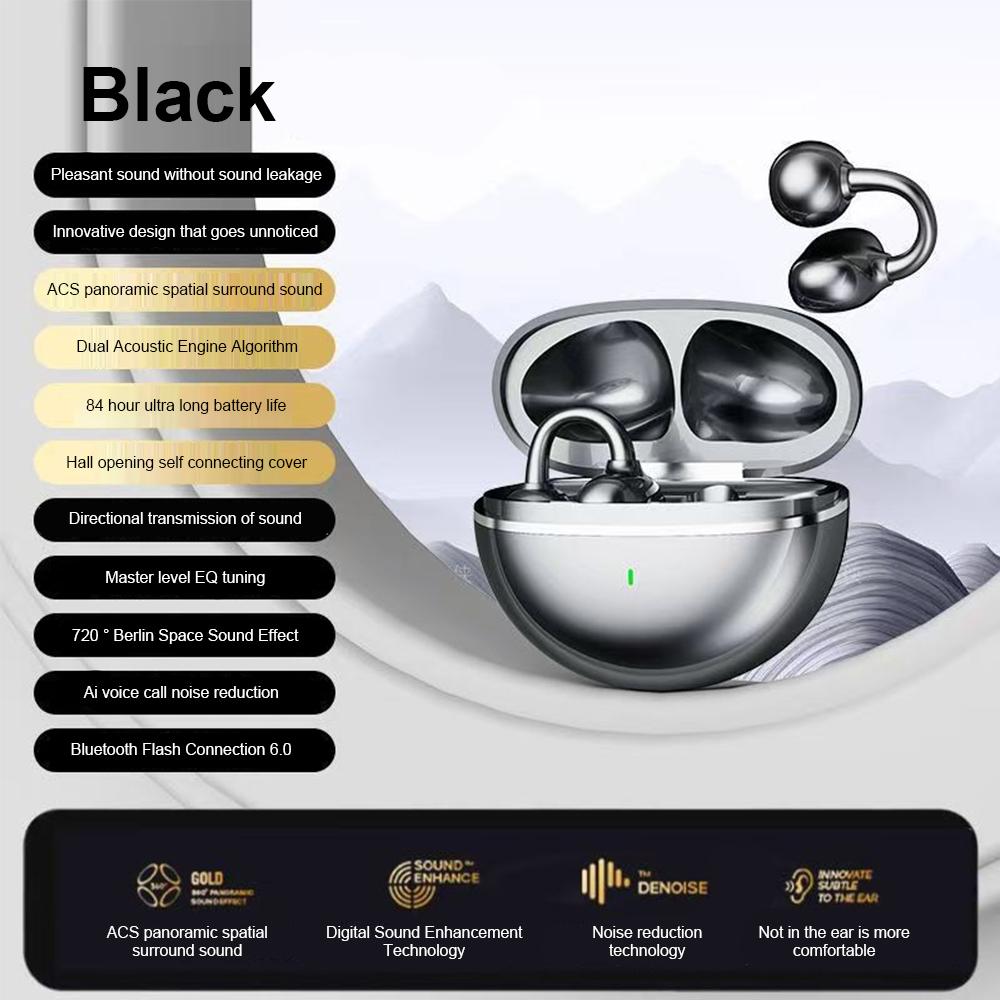 Wireless Bluetooth 5.4 Earphones Ear Clip On Headphones Waterproof Sport Headsets Noise Reduction HiFi Stereo Earbuds for Smart Phones