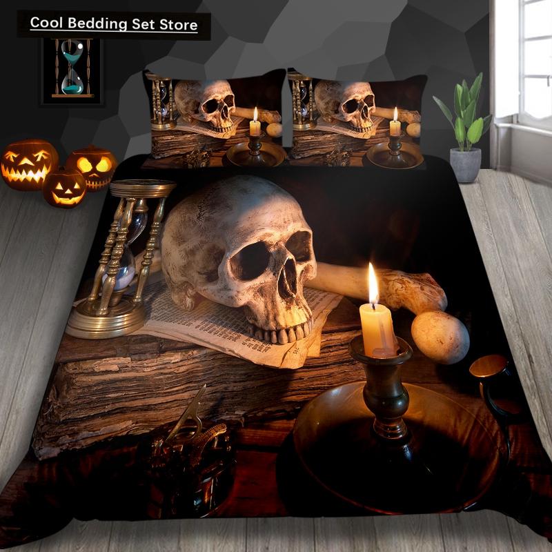 Skeleton King Queen Duvet Cover Skull Bedding Set for Kids Teens Adults Halloween Bedroom Decor Soft Comforter Cover Pillowcases