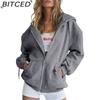 BITCED Unisex Fleece-Lined Hooded Sweatshirt Casual Cardigan with Zip-Up Front