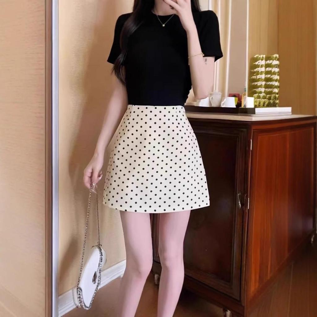 Yeyuan Spódnica Mini z Wysokim Stanem i Linią A w Kropki w Moreli – Letni Styl Casual dla Kobiet