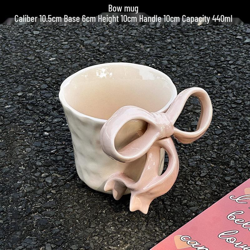 Charming 3D Bow Ceramic Mug - Elegant Light Luxury Design Standard Size