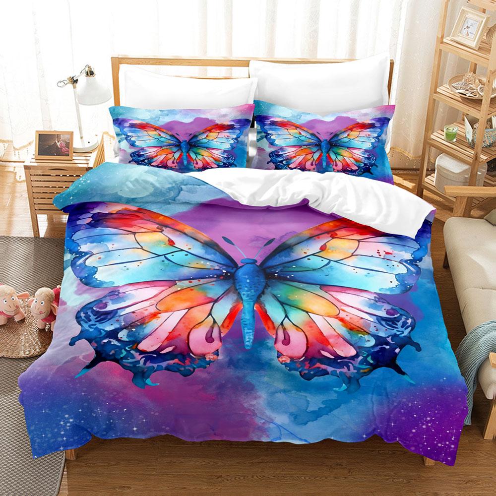 3D Butterfly Bedding Set Full Size Colorful Bedding Digital Printing Bed Linen Queen Size Duvet Cover Set Fashion Fantasy Design