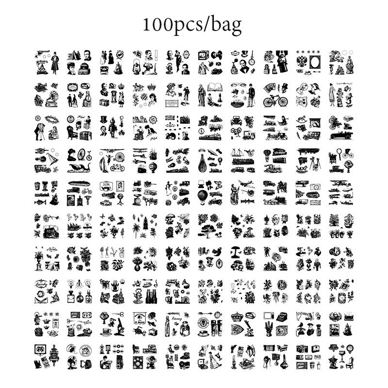 

100 Sheets Waterproof PET Stickers Vintage Butterfly Flower Girl DIY Account Material Sticker
