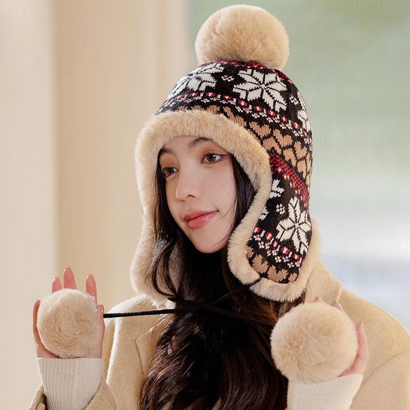 Women's Winter Knit Beanie Hat with Earflap, Long Ear Protection, Stretchy and Thick