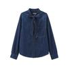 Autumn Women's European & American Style French Denim Shirt with Stylish Bow-Knot