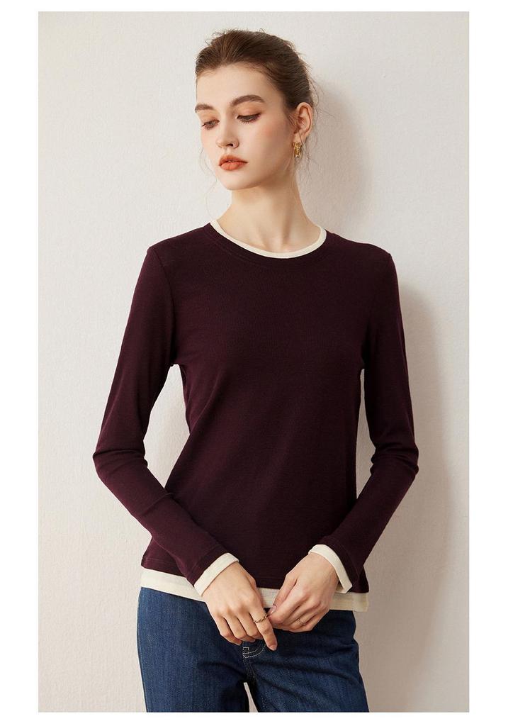 Women's Round Neck 100% Fine Wool Knit Top - Loose Slimming Fit