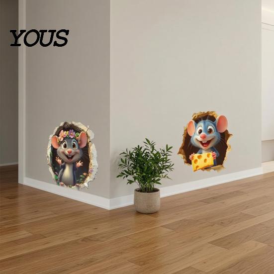 Versatile Wall Surface Stickers 3D Mouse Sticker, Realistic Easy Peel And Stick Decal, Waterproof Decorative Cabinet Door PVC Art for