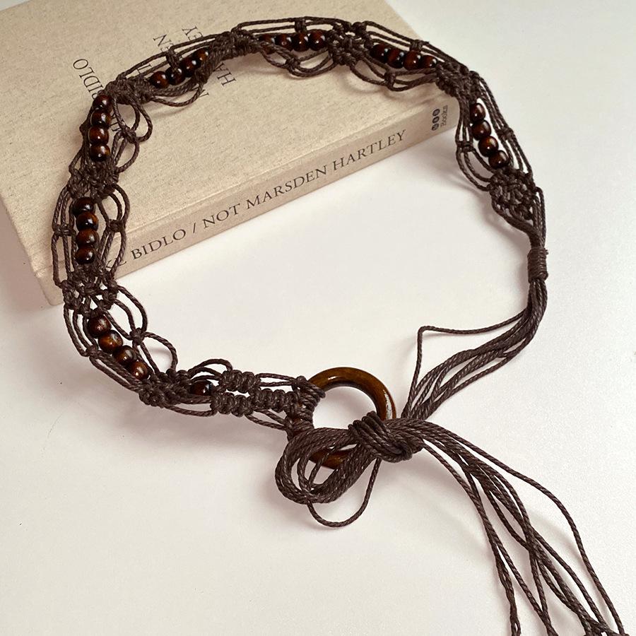 Korean Silk Scarf with Wooden Beads: Trendy, Versatile Waist Chain & Belt for Women