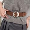Women's French Retro Matte PU Wide Belt with Round Buckle