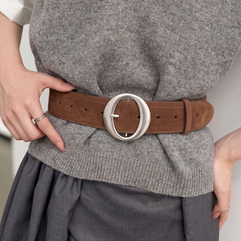 Women's French Retro Matte PU Wide Belt with Round Buckle