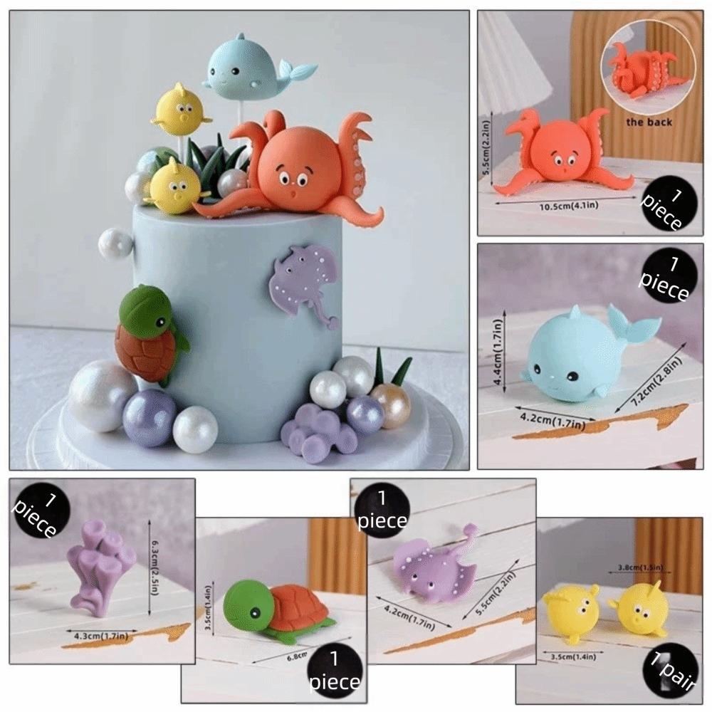 Cute PVC Cake Topper Sea Animal Whales Ocean Theme Cake Decorating Fish Octopus Shower Birthday Party Decor