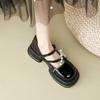 2025 New Women's Black Thick Sole Mary Jane Loafer with Pearl Chain Detail College Style Spring and Autumn Fashion Shoes