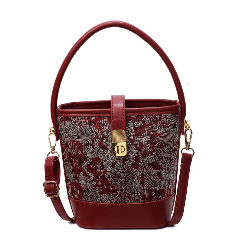 Handbag Women's 2025 Summer New Embroidery Bucket Bag Simple Fashion Messenger Bag