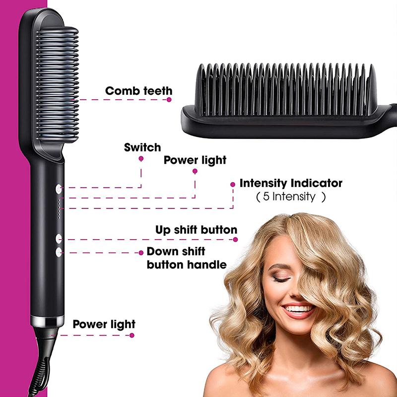 High Quality Professional Ceramic Hair Straightener & Curler Electric Fast Heating Comb Fashion Styling Brush