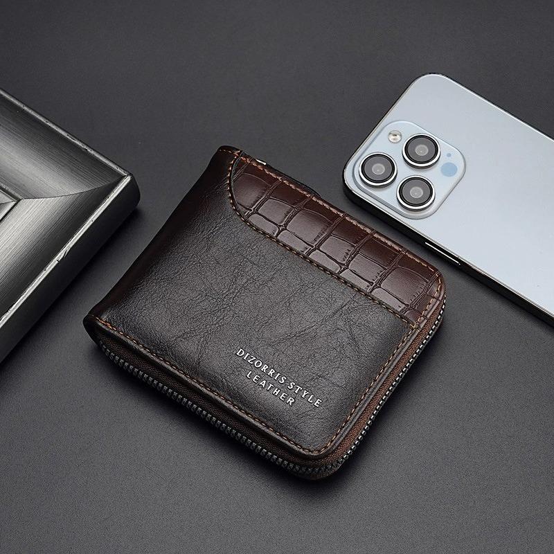 Luxury Men’s Wallet Leather Mens Purse Male 3 Flod  Zipper Money Clip Card Holders with Coin Pocket Rfid Wallets Gifts for Men Money Bag