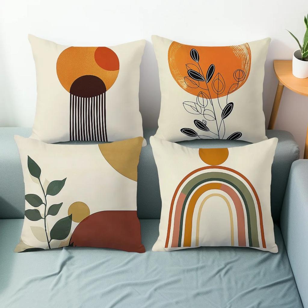 Abstract Minimalist Line Geometric Round Printed Pillowcase Bohemian Home Room Decoration Living Room Sofa Cushion Cover