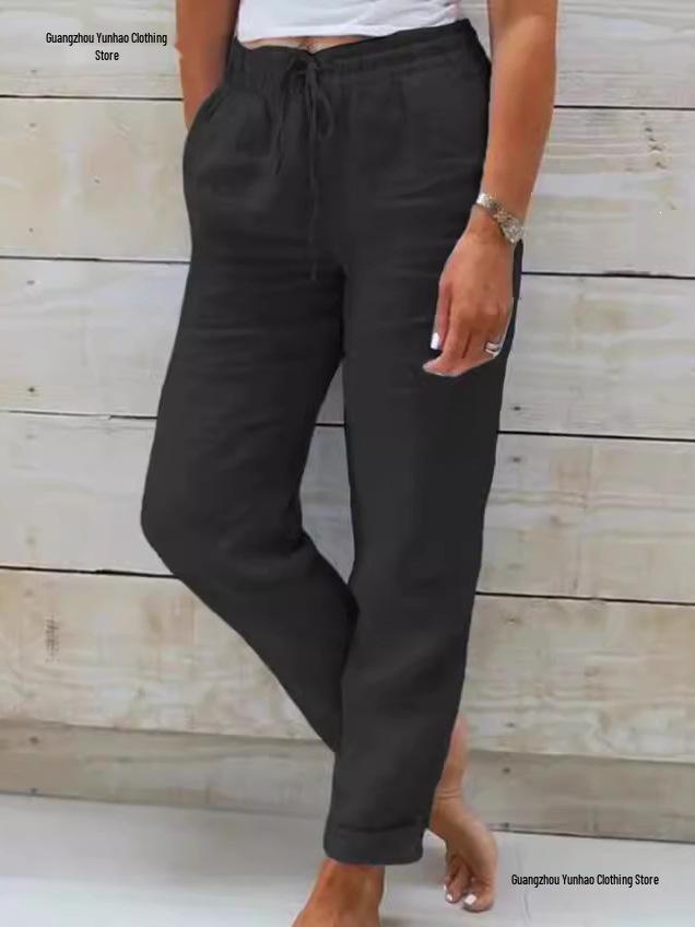 Women's High-Waisted Cotton Linen Casual Pants