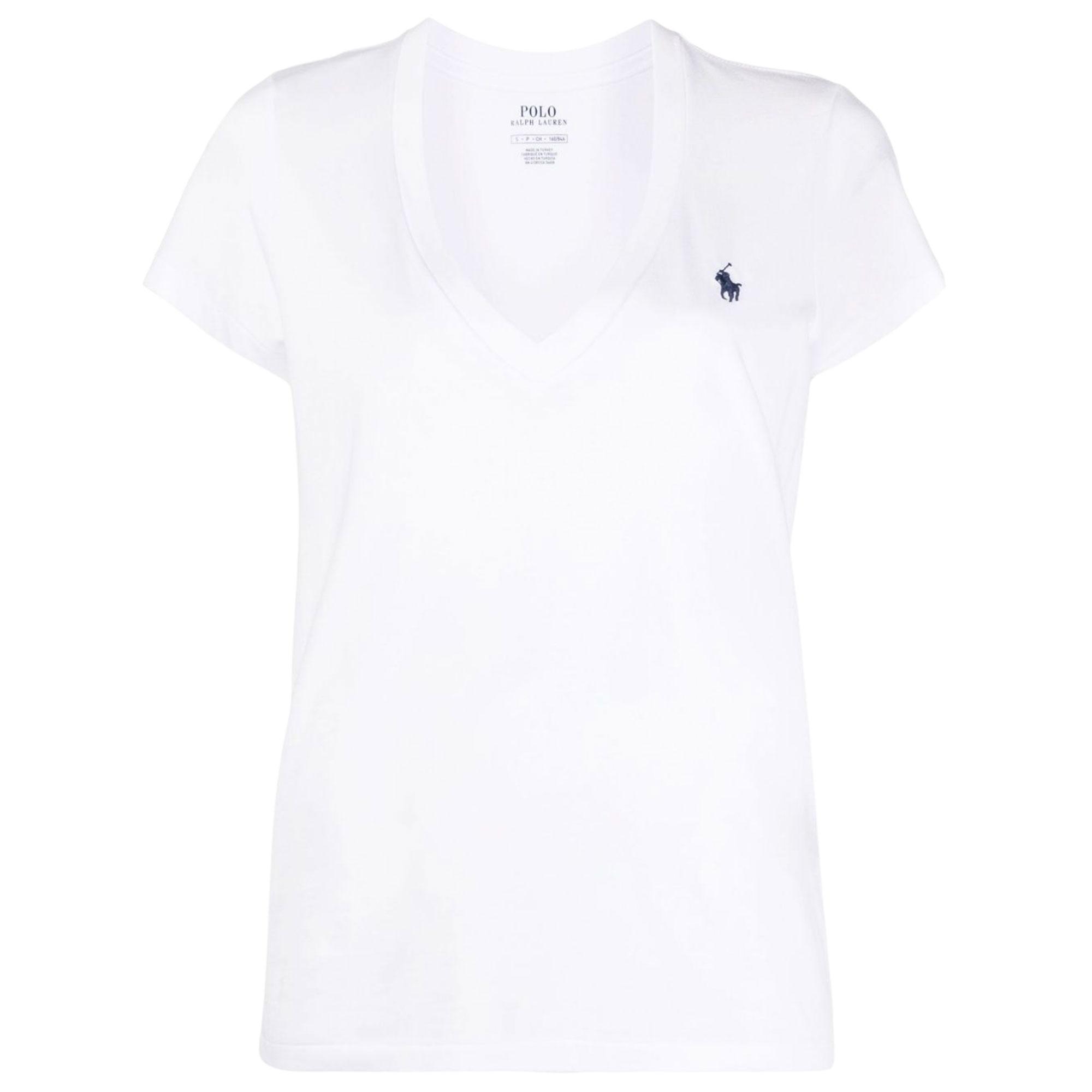 

Polo Ralph Lauren Logo Solid V-Neck Pullover Straight Short Sleeve T-Shirt Women T-Shirts White 211847077-004 XS