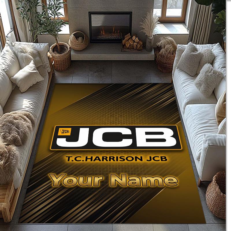 JCB Crystal Velvet Rug, Custom Name Text Personalized Non‑Slip Floor Mat for Home Decor Gift