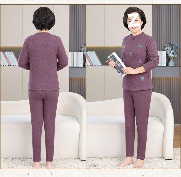 Women's Thermal Set for Elderly: Winter Two-Piece, Warm Velvet-Enhanced Underwear, Thickened Autumn Pants & Top.