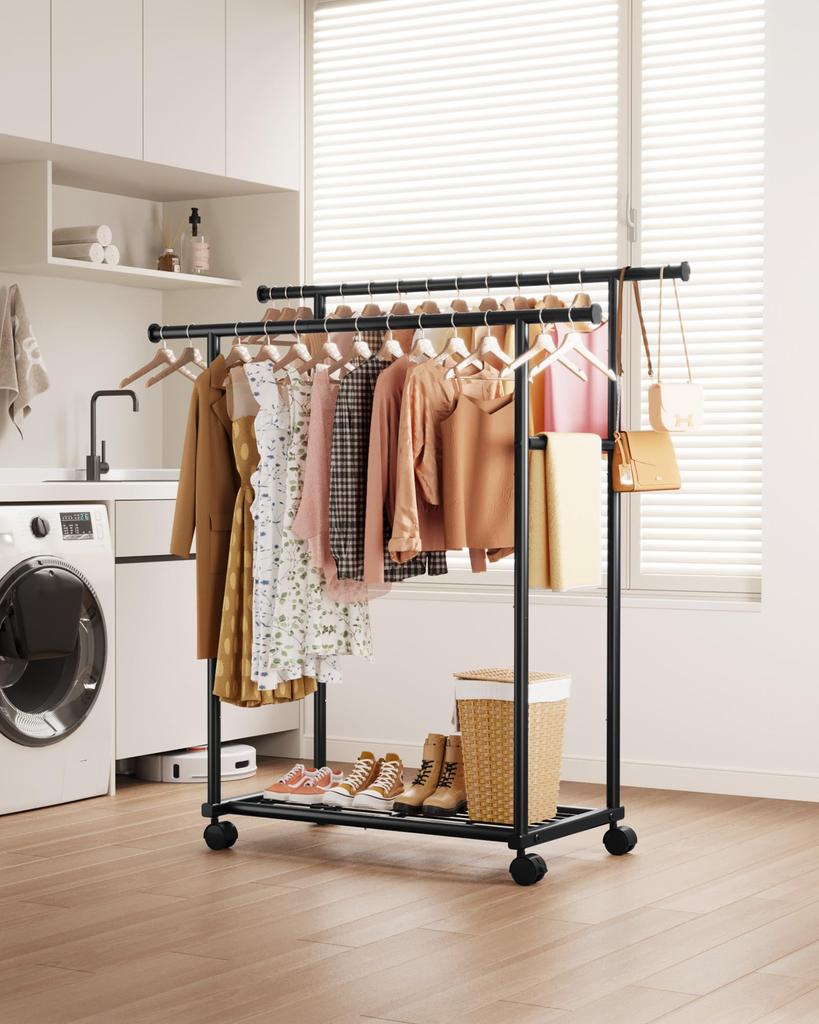 Sakugi Slim and Stylish Metal Clothes Rack with Double Casters for Closet Organization and Clothing 98cm X 42cm X 150cm Black Poles, & Shelves,