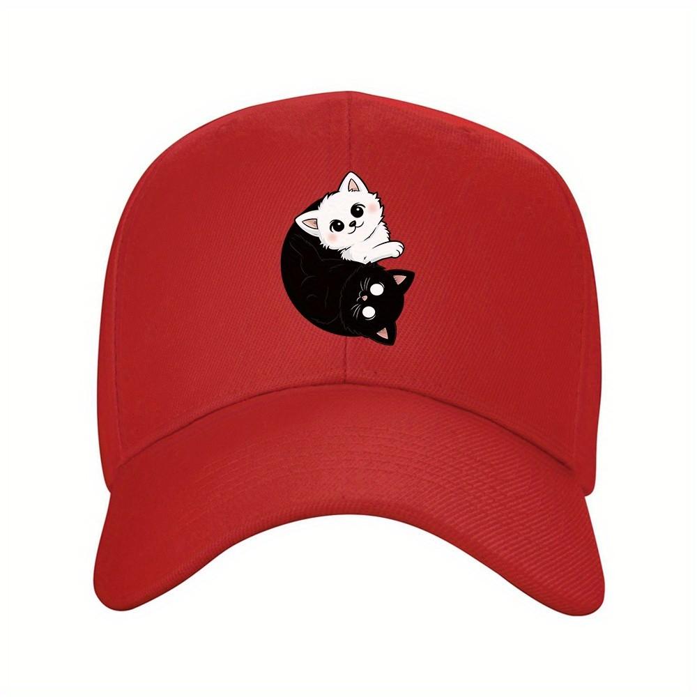 Yin Yang Kitten Design Baseball Cap Polyester Adjustable Unisex Casual Outdoor Sports Hat Gift for Cat Lovers