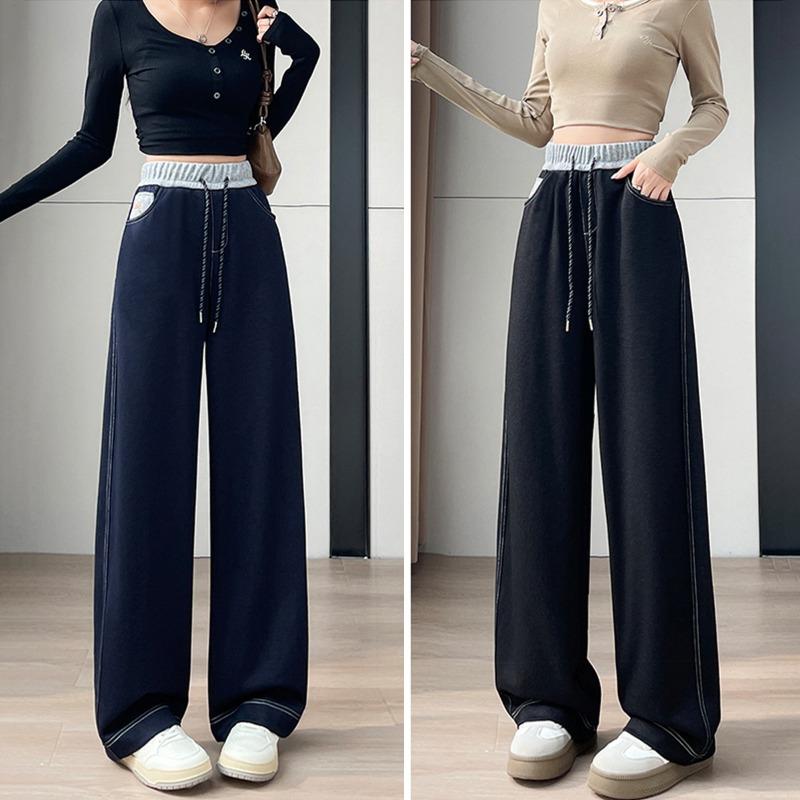 Herbst Winter Hohe Taille Vintage Stickerei Weites Bein Jeans Damen Locker Lässig Alleskönner Gerade Denimhosen Hosen