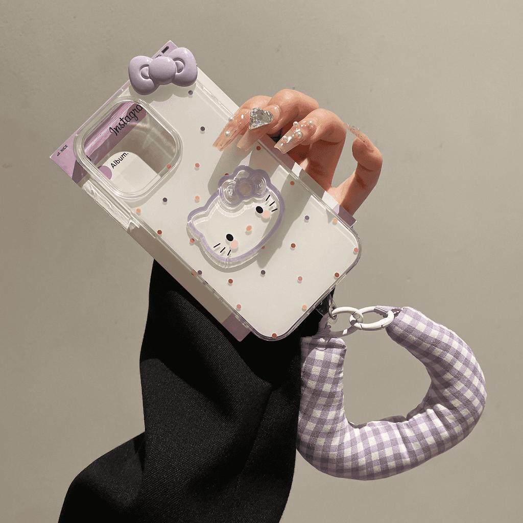 Colorful Polka Dots Cute KT Cat Suitable for Apple 16 ProMax Mobile Phone Case IPhone 15 New Model