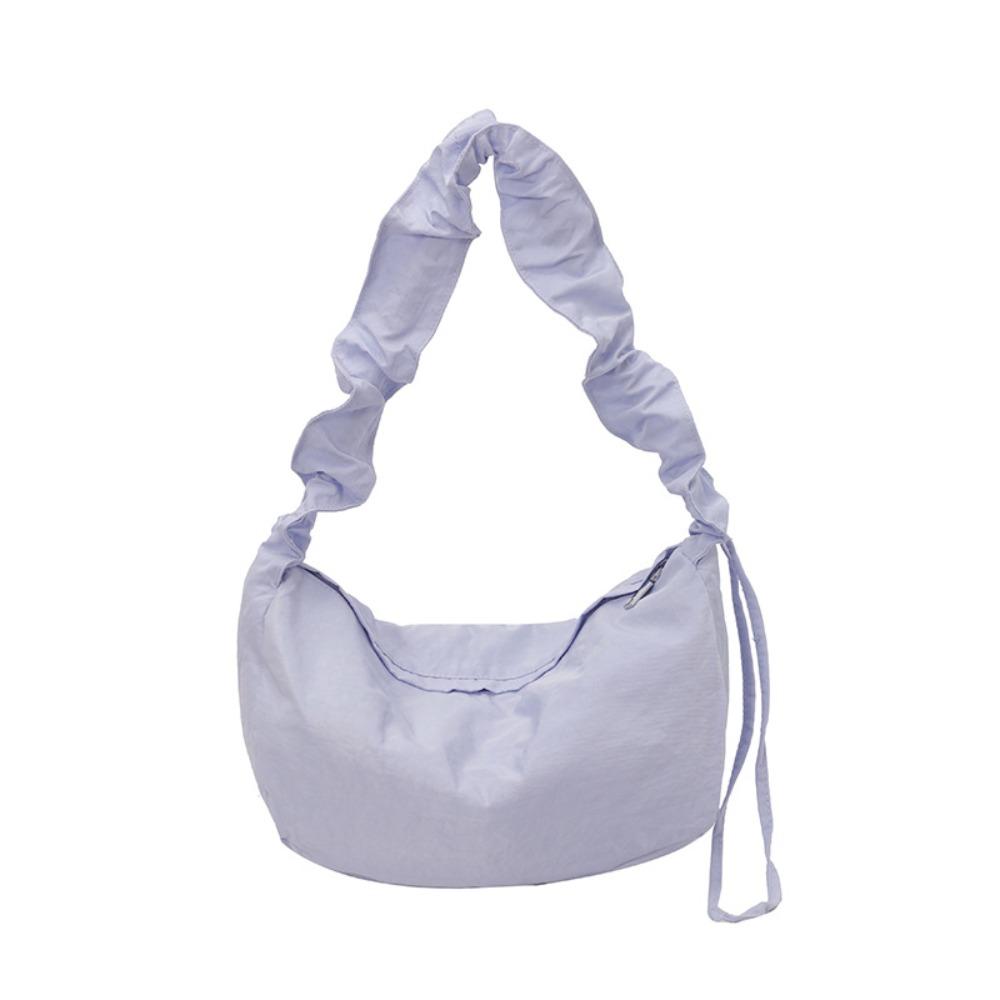 Korean Style Nylon Crossbody Bag Lightweight Large Capacity Pleated Shoulder Bag Solid Color Handbag Canvas Dumpling Bag Daily