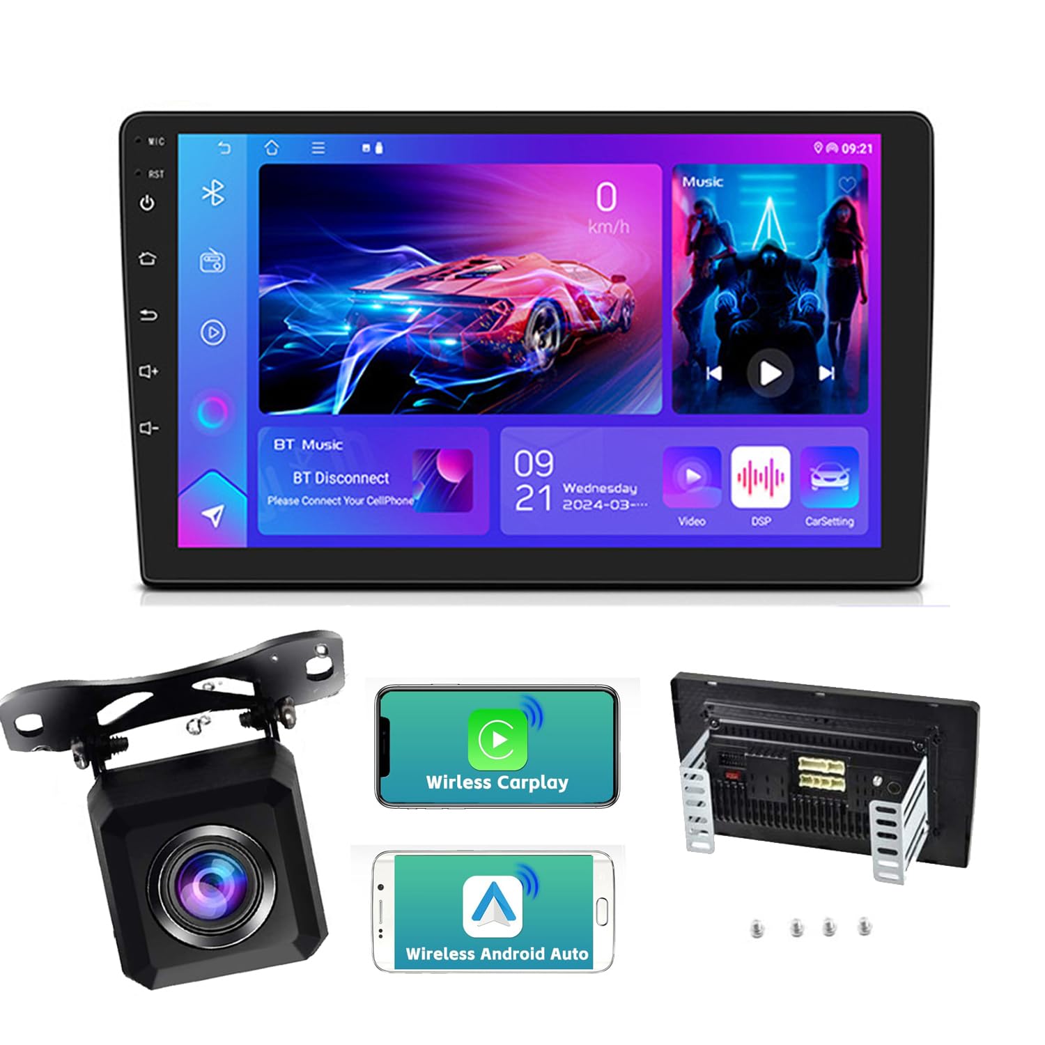 

10.1 Android Автомагнитола, Двухдиновая Автомагнитола с Камерой Заднего Вида, Bluetooth FM AM