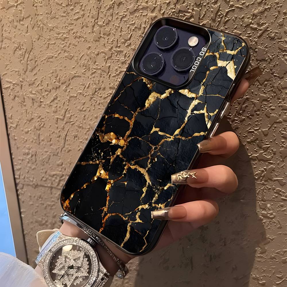 B-Black Gold Marble Art Phone Case For iPhone 17,16,15,14,13,12,11,Pro,XS,Max,Plus,Mini,SE Black Candy Matte Shockproof Cover
