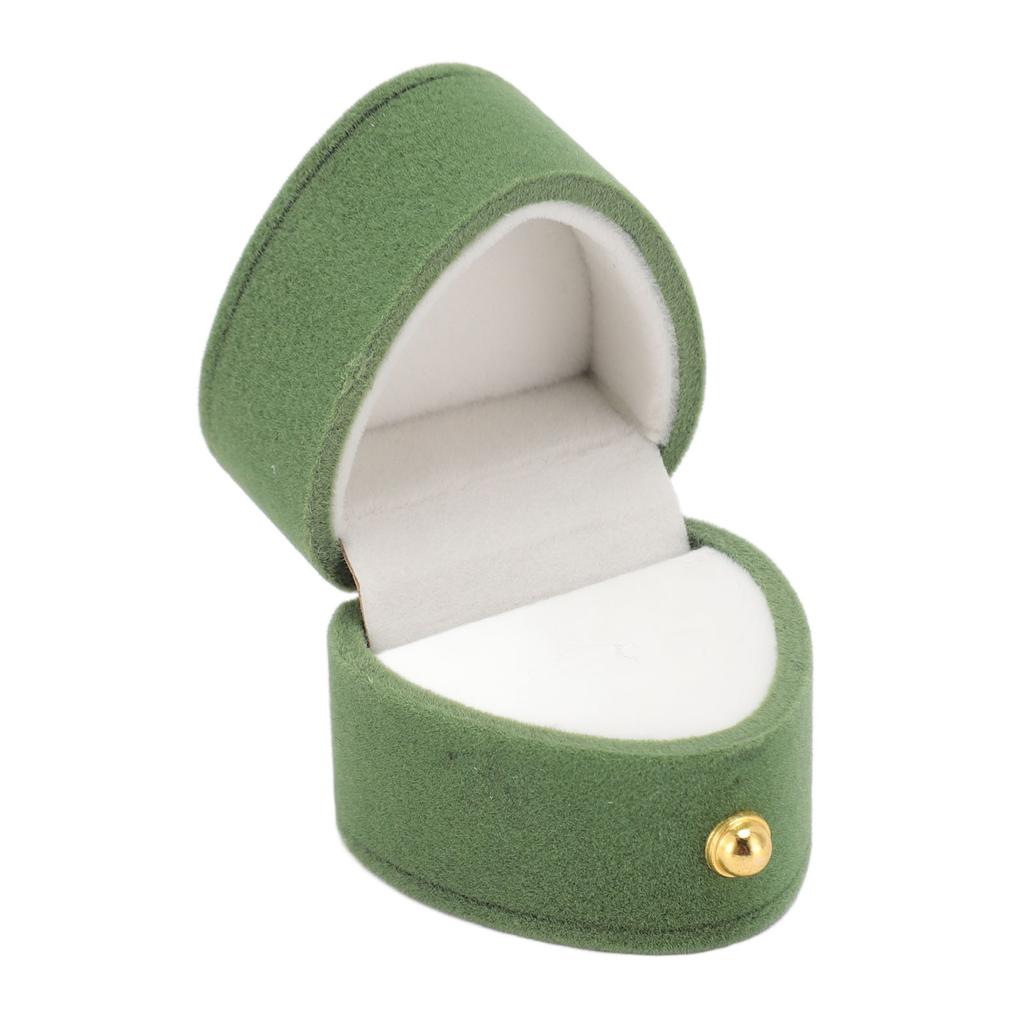 Ring Box Heart Shape Exquisite Romantic Small Flannel Ring Case for Proposal Engagement Wedding Green