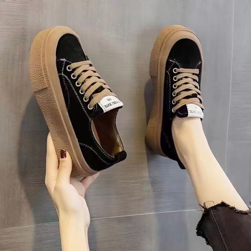 Black Platform Canvas Shoes Women's Spring 2025 New Versatile Round Head Internet Celebrity Explosion Muffin Heightening Casual Shoes