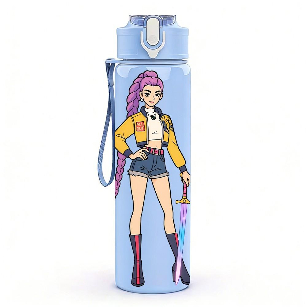 1PC Purple Outfit Girl Warrior 750ml Color Plastic Sports Water Bottle Leakproof Flip Straw Lid Suitable for Sports Office Home Use